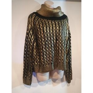 Generation K Cowl Neck Sweater Womens XL Black Gold Excellent Metallic